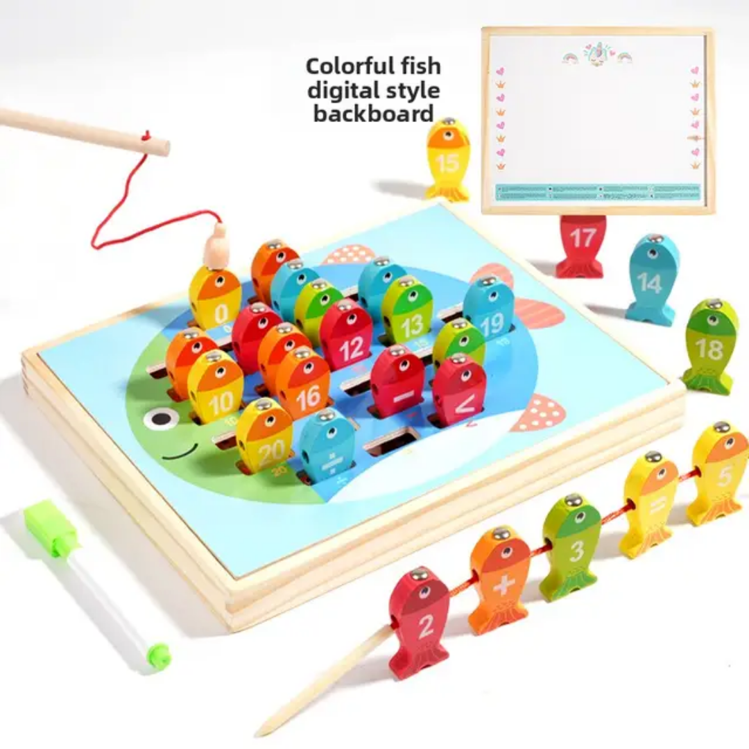 Children's Wooden Drawing Board Nine-In-One Multi-Functional Insect Catching and Fishing Arithmetic Drawing Board Board Game Educational Children's Toys photo 5