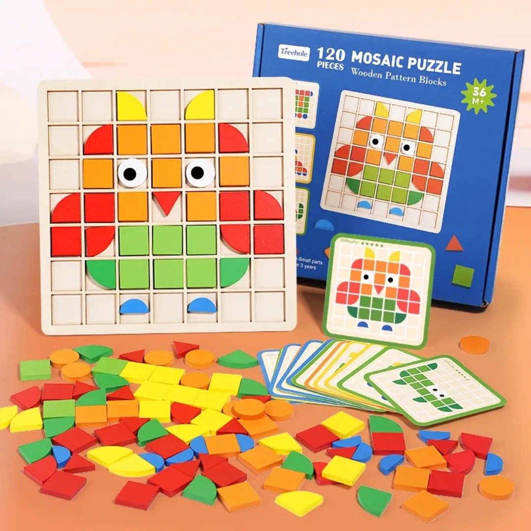 Children's Mosaic Stereo Puzzle Baby Intelligence Development Wooden Board Early Education Educational Shape Cognitive Matching Toys
