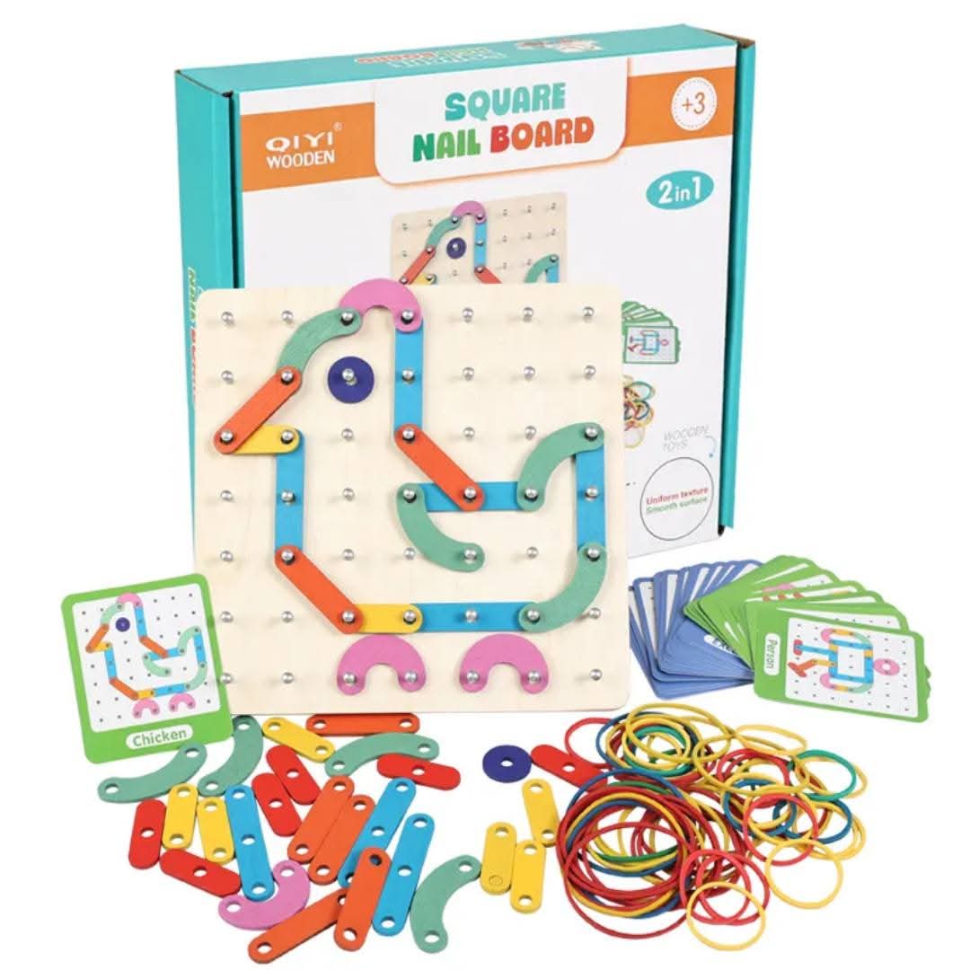 Children's Creative Nail Board Geometric Puzzle-Shaped Rubber Band Teaching Aids Wooden Toys Early Education Thinking Training Toys