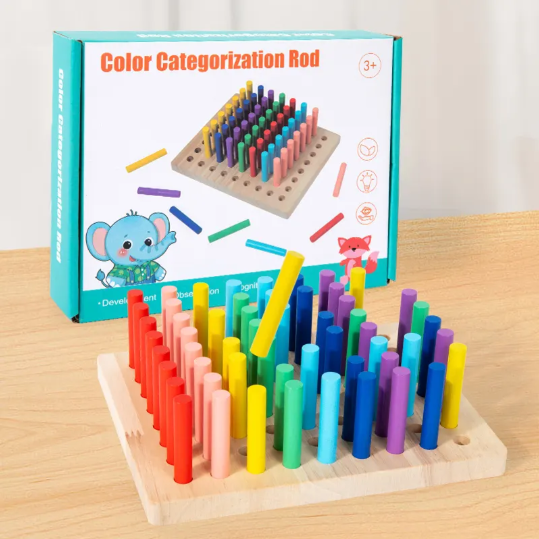 Montessori Wooden Sensory Board with Wooden Sticks for Children's Intellectual Development, Hands-On and Brain-Engaging Color Classification Educational Toy