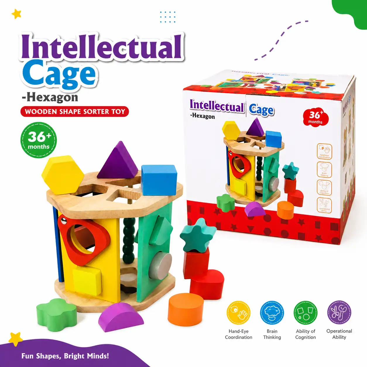 Intellectual Cage-Hexagon Wooden Shape Sorter Toy