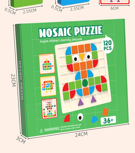 Mosaic 3D Stereo Puzzle Children's Wooden Early Education Educational Building Blocks Toys Wholesale 3D Stereo Mosaic