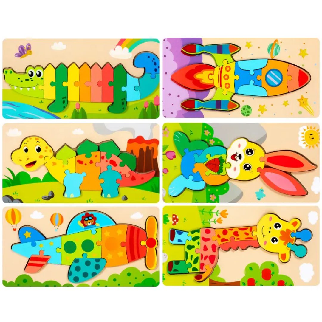 Cross-Border Children's Wooden 3D Snap-On Three-Dimensional Puzzle Baby Early Education Educational Animal Transportation Wooden Toys