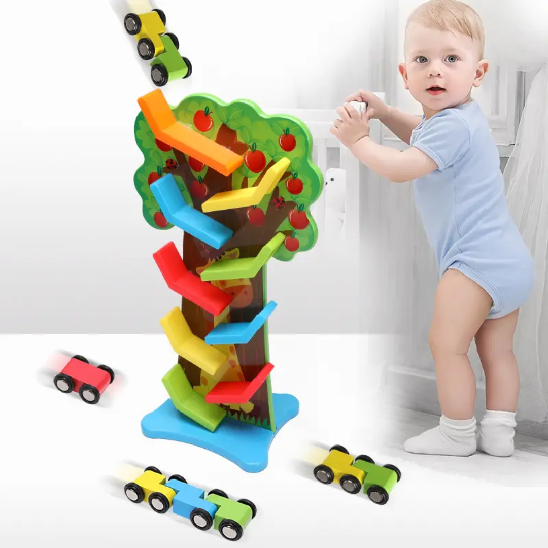 Wooden Four-Layer Track Twist Car Kindergarten Inertia Car Kidsren's Educational Toy Game Cross-Border Wholesale 3-6 Years Old