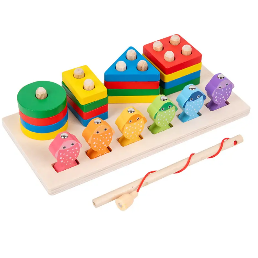 Children's Wooden Toys Two-In-One Geometric Shape Stacking Columns Educational Enlightenment Early Education Matching Blocks Color Recognition Teaching
