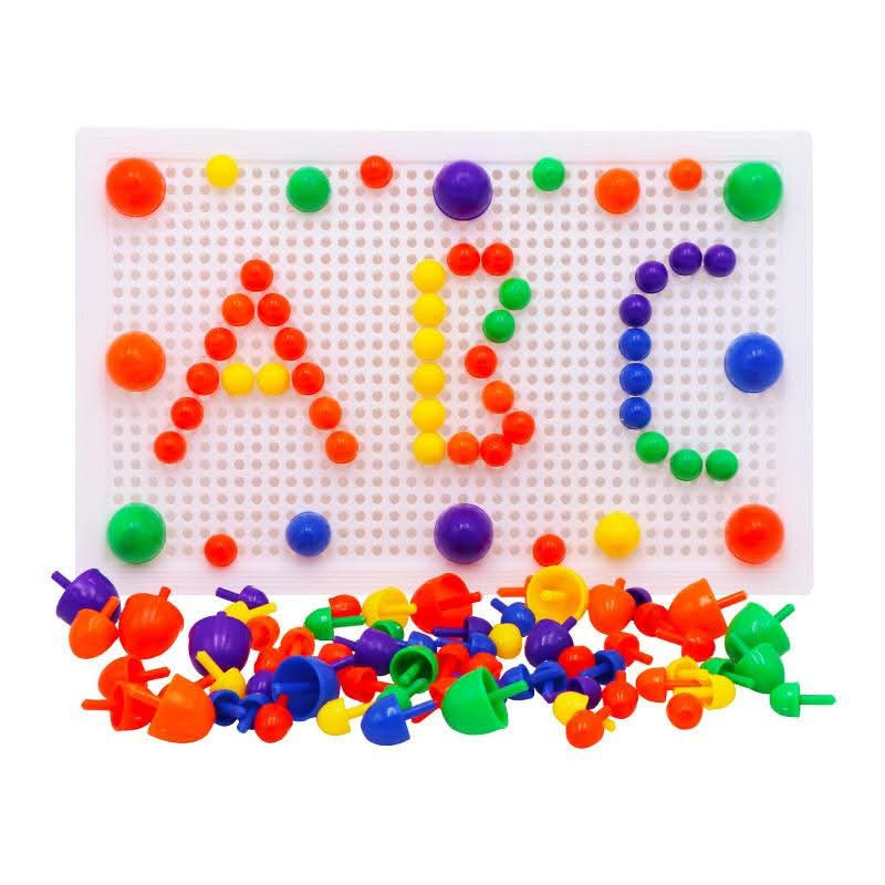 Children's mushroom nail puzzle mushroom Ding board toy combination puzzle handmade science and education toy