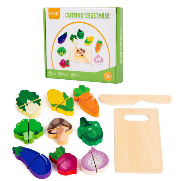 Cross-Border Wooden Cutting Toys for Children, Vegetable Kitchen Toys, Boys and Girls Pretend Play Educational Toys