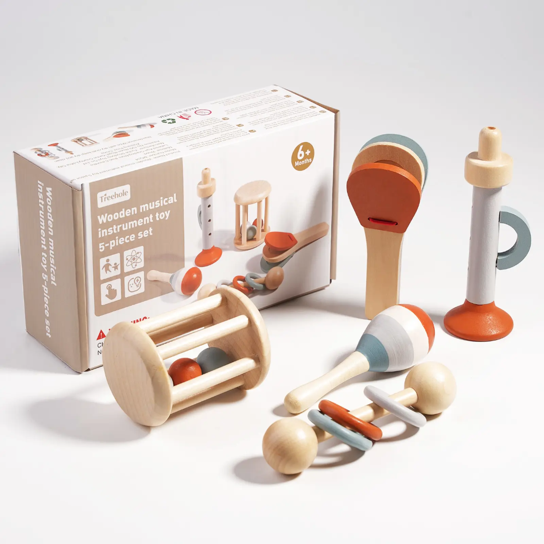 Early Education Puzzle Soothing Wooden Hand Rattle suit Montessori Orff Musical Instrument Baby Grasping Training Baby Toy