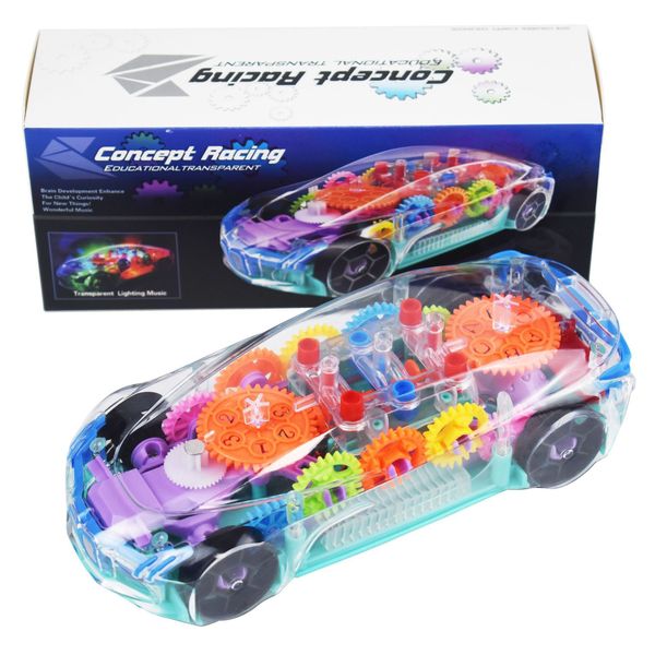 Children's Gear-Driven Electric Land Vehicle Car Toy for 1-3 Year Old Babies, Educational Enlightenment Toy with Lights and Music, Universal Car Toy