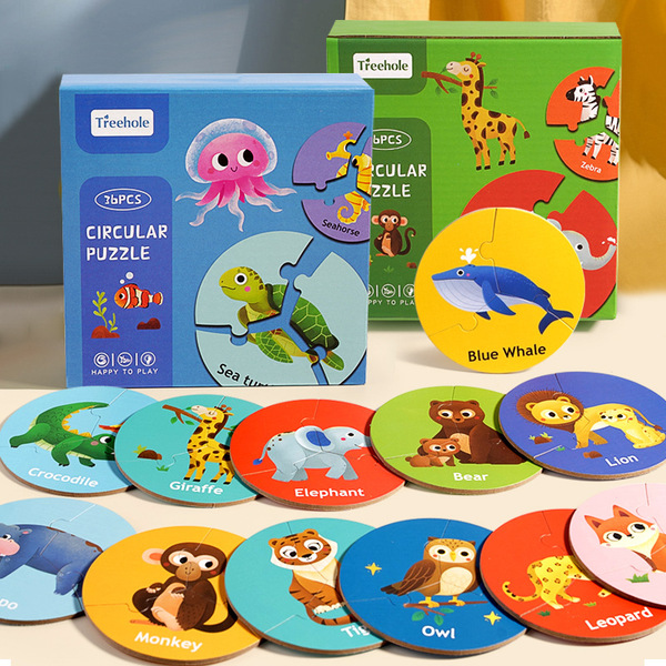 Cross-border children's puzzle board game wooden forest animal matching puzzle interactive concentration logic training toy
